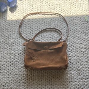 Classic Brown Suede Shoulder Bag with Top Handle
